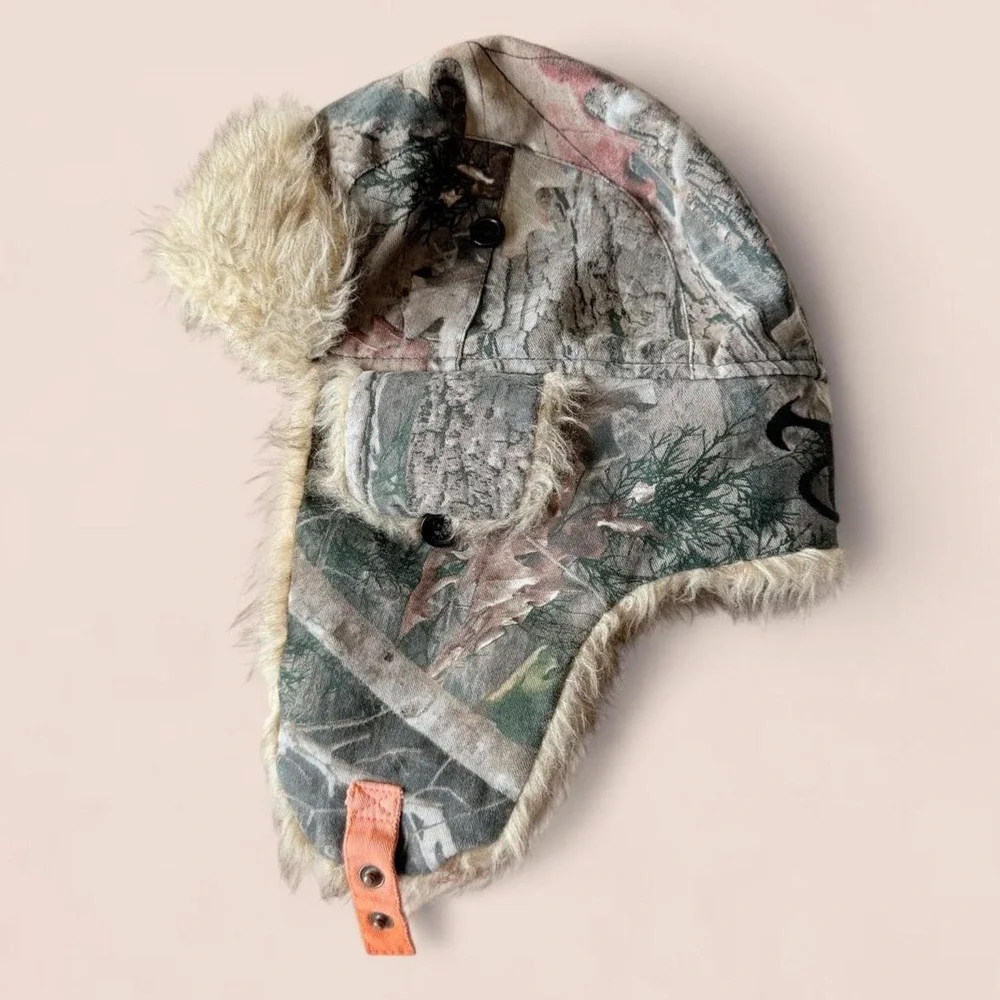 TrueTimber Camo One Size Faux Fur Trapper Hat Orange Lined